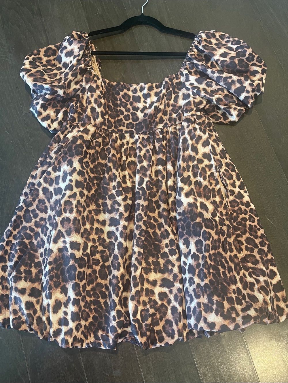 Leopard Print Puff-Sleeve  Dress - Brown